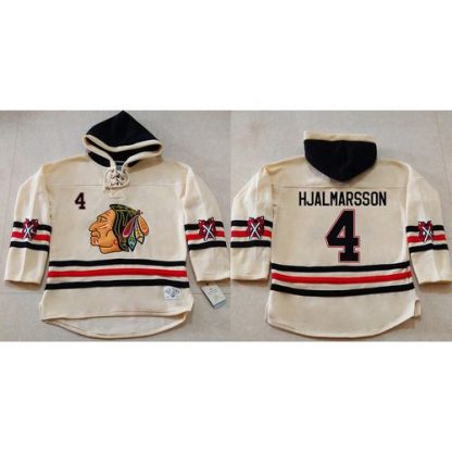 Chicago Blackhawks #4 Niklas Hjalmarsson Cream Heavyweight Pullover Hoodie Stitched NHL Jersey
