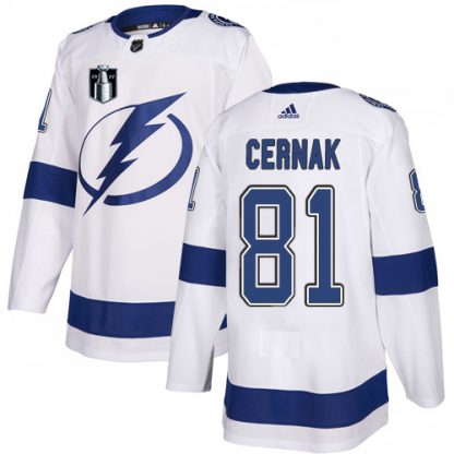 Adidas Tampa Bay Lightning #81 Erik Cernak White 2022 Stanley Cup Final Patch Road Authentic NHL Stanley Cup Final Patch Jersey